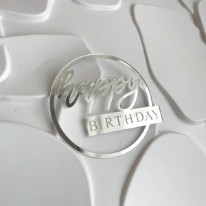 Set 10 mica tròn chữ Birthday ngang in đậm-BẠC