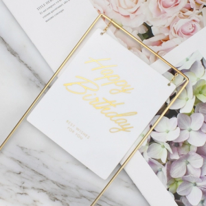 Mica HPBD hình chữ nhật - nền TRẮNG chữ vàng
