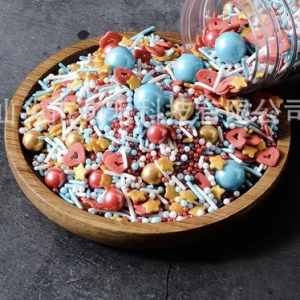Cốm đường mix bi tròn xanh vàng và tim rỗng đỏ (túi 100gam)