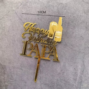 Set 10 mica HPBD PAPA gắn chai rượu-màu vàng
