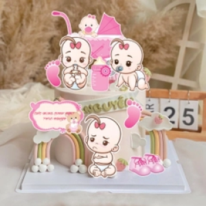 Combo 2 set giấy - bé GÁI xe nôi hồng và bảng viết chữ