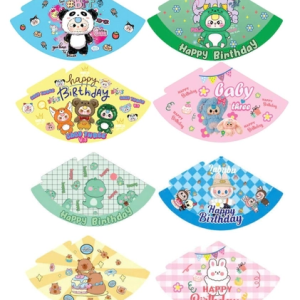 100 mũ giấy ivory CT mix mẫu HOẠT HÌNH (capypara, labubu, baby three,...) (không kim tuyến)