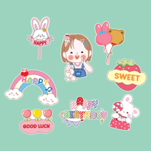 Combo 2 set giấy- bé gái ôm thỏ + cầu vồng + good luck.