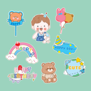 Combo 2 set giấy- bé trai ôm gấu + cầu vồng + happy day