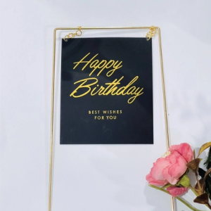 Mica HPBD hình chữ nhật - nền đen chữ vàng