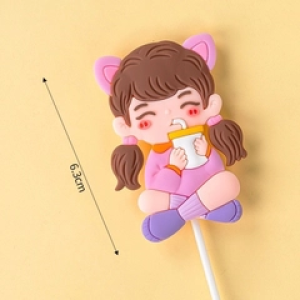 Tượng nhựa dẻo - Bé gái áo hồng uống trà sữa.