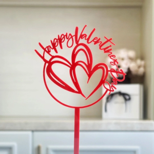 Set 10 mica Happy Valentine HÌNH tròn trái tim giữa -MÀU ĐỎ