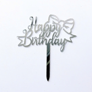 Set 10 mica HPBD gắn nơ lệch-màu BẠC