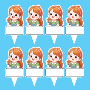 Set 40 thẻ giấy có chân cắm-bé GÁI tóc vàng nâu áo xanh
