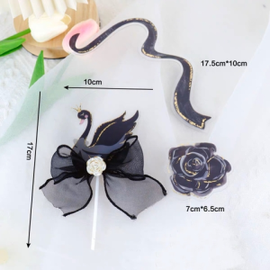 Set 3 chi tiết mica (thiên nga-bông hoa-dải lông)-ĐEN.