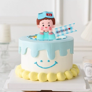 Tượng nhựa dẻo loại dày-bé TRAI đội sách (Xanh)
