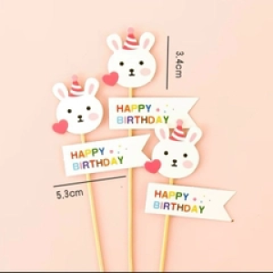 Combo 60 thẻ giấy HPBD thỏ và trái tim đỏ.