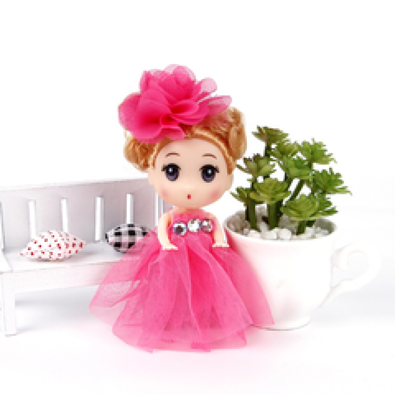 Túi 10 Búp bê đội nơ 12cm - váy hồng đậm