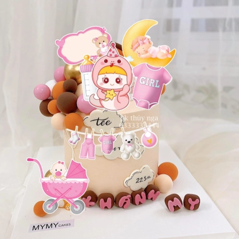 Combo 2 set giấy - bé RẮN + xe nôi+dây quần áo (HỒNG).
