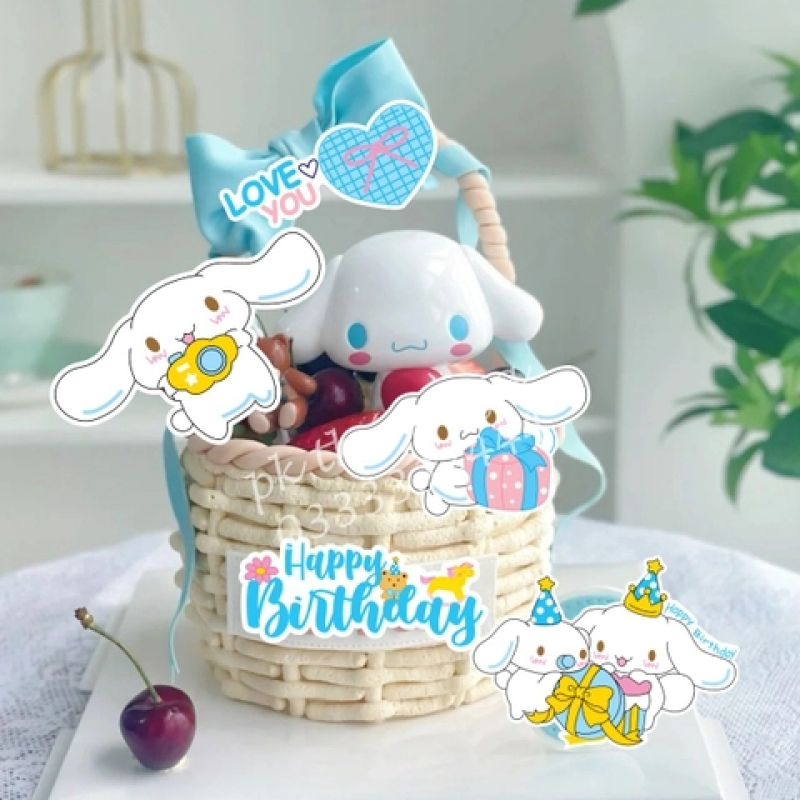 Combo 2 set giấy- chó Cinnamoroll (mẫu đội mũ sinh nhật xanh và cầm chùm bóng hồng).