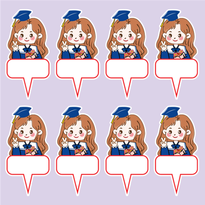 Set 40 thẻ giấy có chân cắm-bé GÁI CỬ NHÂN (MẪU 2)
