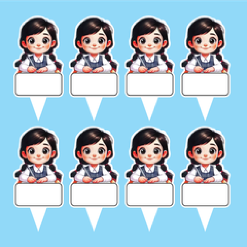 Set 40 thẻ giấy có chân cắm-bé GÁI học bài (tết tóc 2 bên)