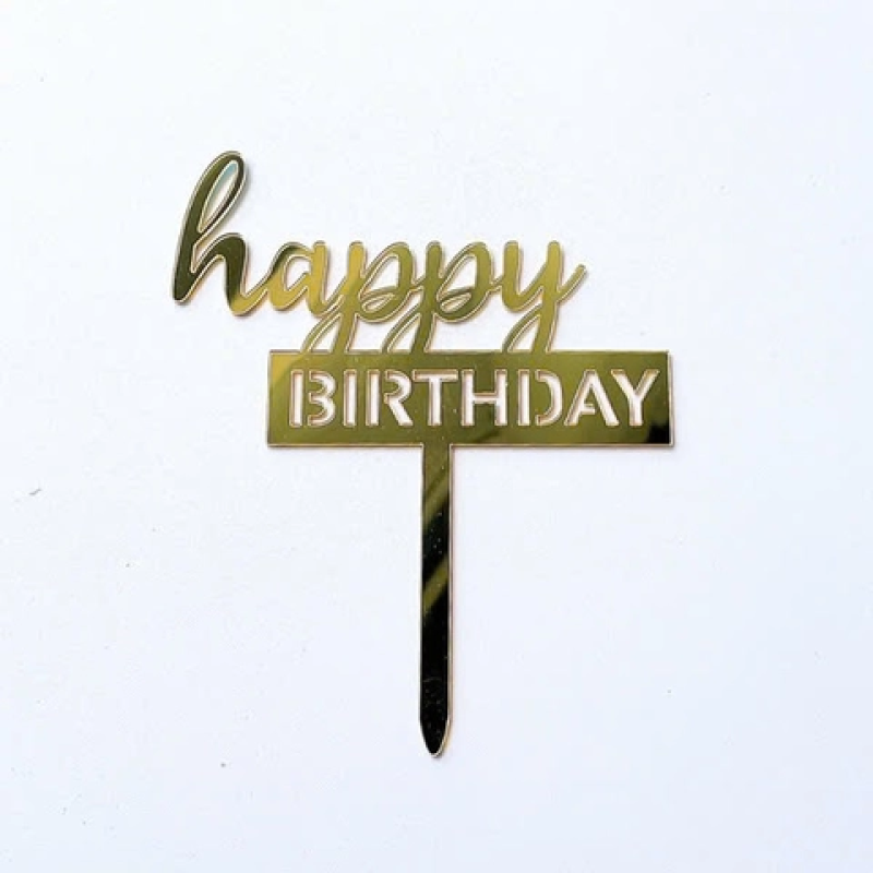Set 10 mica HPBD chữ Birhday khối chữ in-màu VÀNG